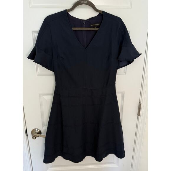 Banana Republic Navy Flutter Sleeve Dress Size 6 Pockets V-Neck Fit & Flare - Picture 1 of 7